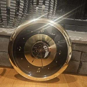 Gold and Black Musical Vinyl Wall Clock - Retro Record Design
